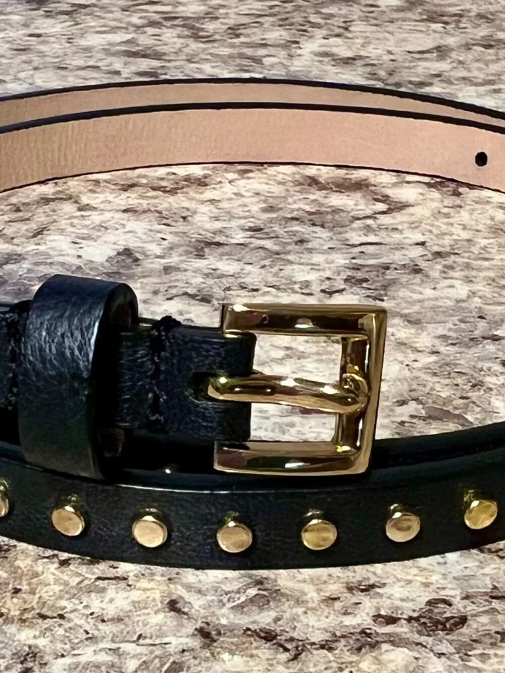 *NEW* {J.CREW} Women’s Gold Studded Black Leather Belt-Headband Set (Size Small) - Picture 8 of 8